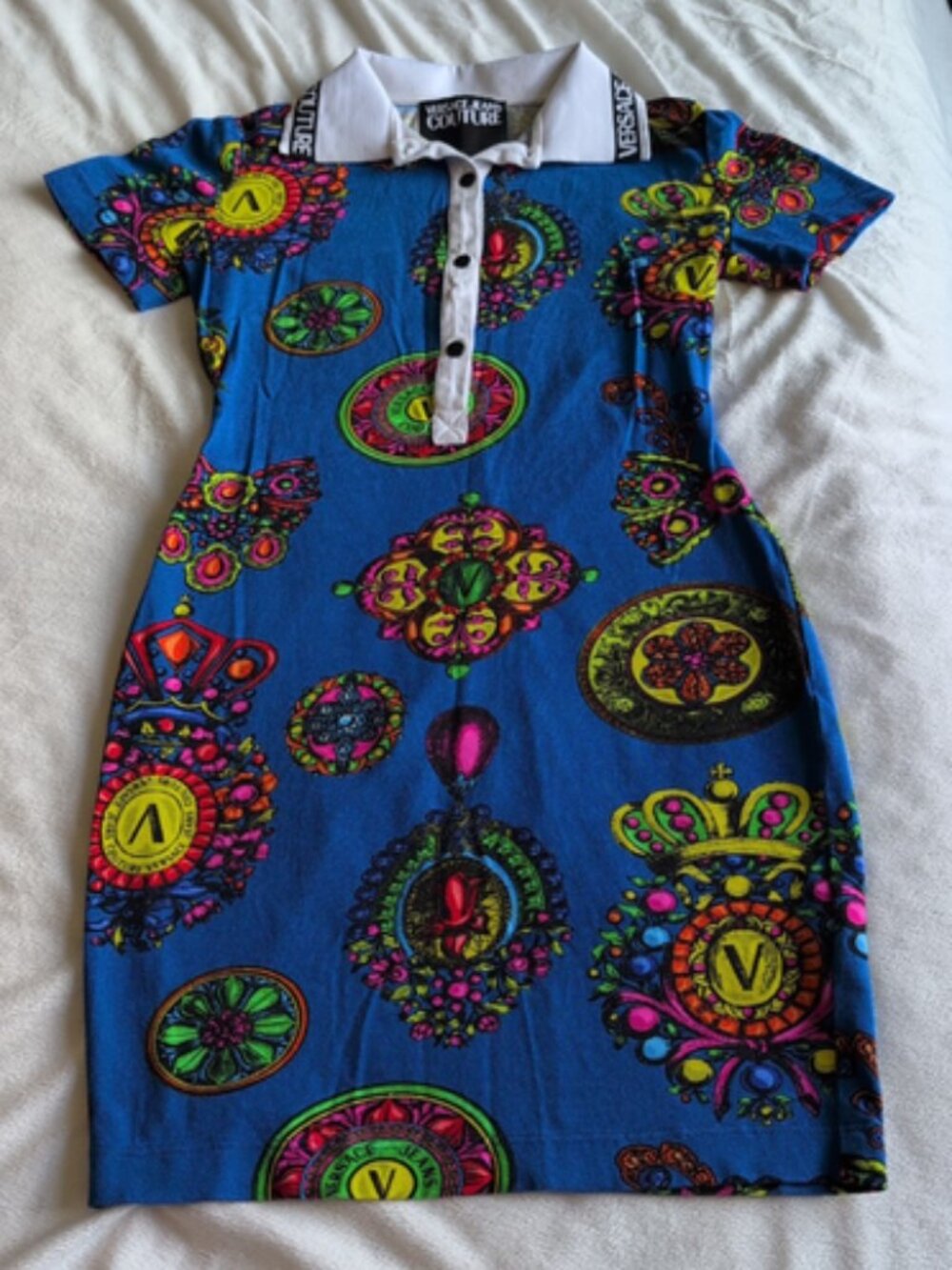 Versace Jeans Couture Blue Regalia Baroque Print Cotton Polo Dress IT 38 XS